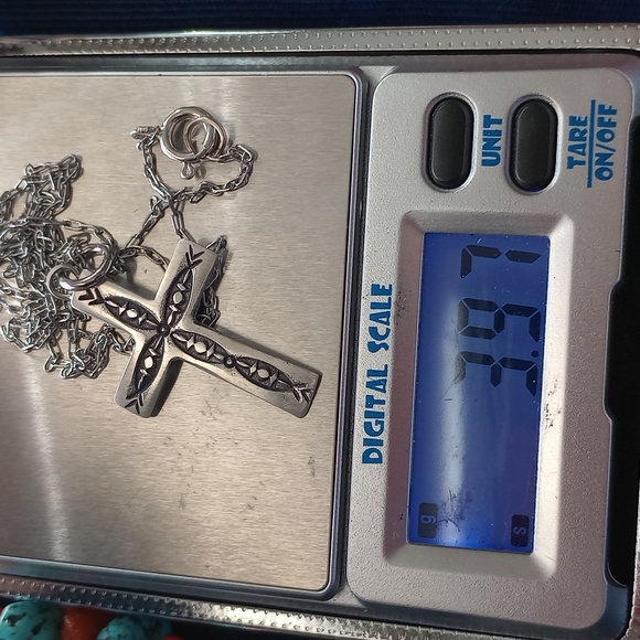 Sterling Silver Stamped Cross Pendant Necklace Signed - Picture 9 of 13